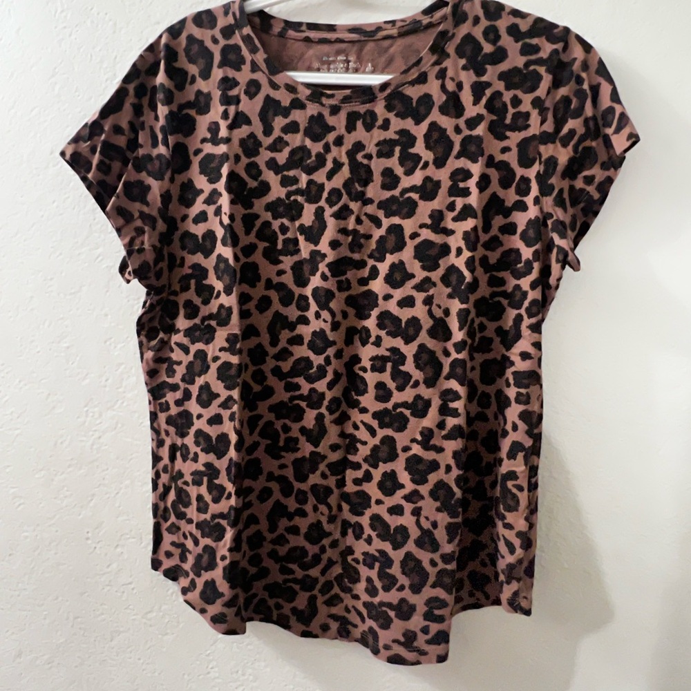 Leopard Print Short Sleeve Women's Top - Brown/Black